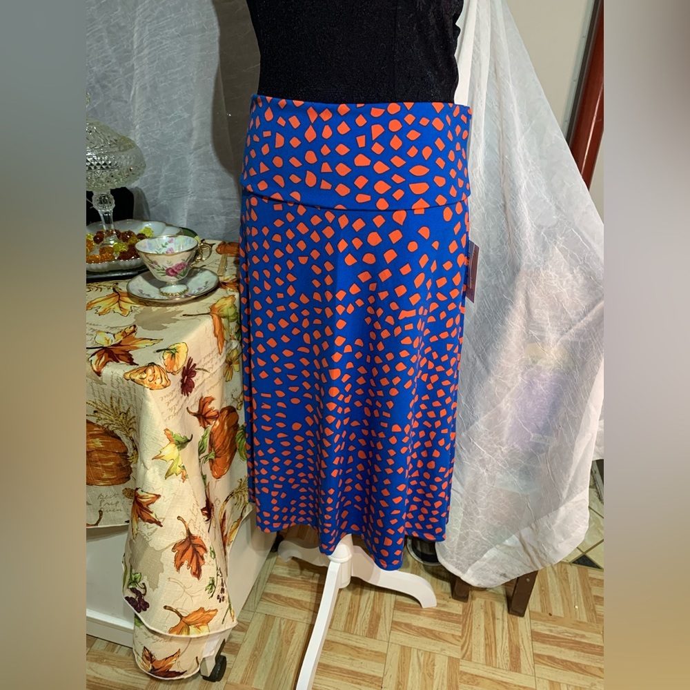 Lularoe Azure Blue Orange Geometric Print Skirt